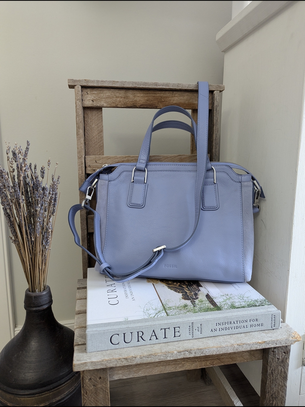 Fossil Leather Satchel with Removable Crossbody Strap